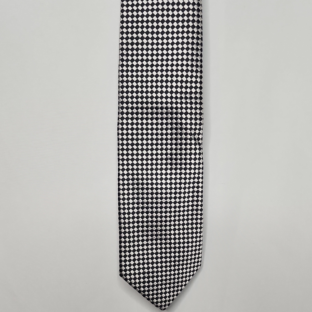 Ben Silver Cravate Classic Black and White Checkered Silk Tie